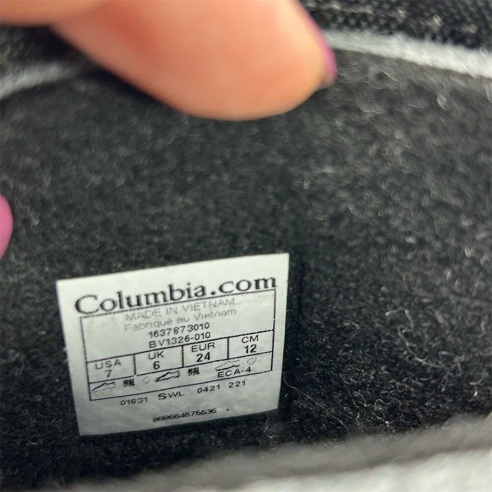 Columbia Powderbug Plus II Kids Winter Snow Boots Black Gray Waterproof Size 7